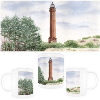 Tasse Becher Kaffeebecher Aquarell Maritim Kunst Druck Kunstdruck Nordsee Norderney  Leuchtturm Insel Strand