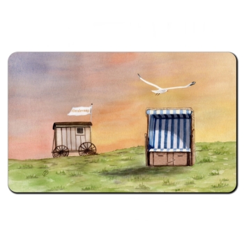 Frühstücksbrettchen Brettchen Aquarell Maritim Kunst Druck Kunstdruck Nordsee Insel Norderney Badekarren Strandkorb  Strand Meer Dünen
