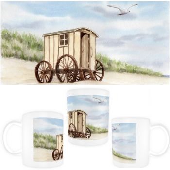 Tasse Becher Kaffeebecher Aquarell Maritim Kunst Druck Kunstdruck Nordsee Norderney Badekarren Insel Strand Düne