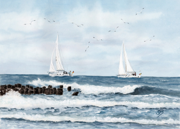 Postkarte DIN-A6 Aquarell Maritim Kunst Druck Kunstdruck  Schiff Segelschiff Schulschiff