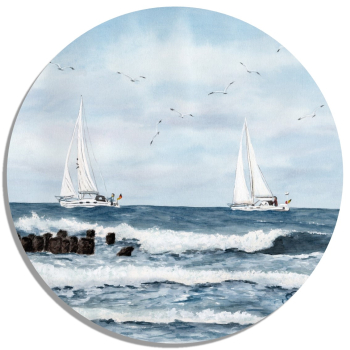 Untersetzer Glasuntersetzer rund 9,5 cm Aquarell Maritim Kunst Druck Kunstdruck Schiff Segelschiff Schulschiff