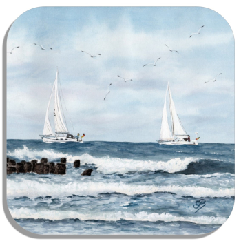 Untersetzer Glasuntersetzer 9,5 x 9,5 cm Aquarell Maritim Kunst Druck Kunstdruck Schiff Segelschiff Schulschiff