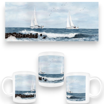 Tasse Becher Kaffeebecher Aquarell Maritim Kunst Druck Kunstdruck Schiff Segelschiff Schulschiff