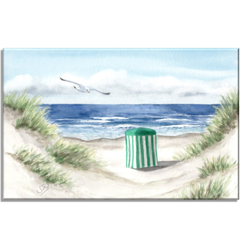 Leinwand 30 x 20 cm Keilrahmen Canvas-Leinen  Aquarell Kunst Druck Kunstdruck Strandzelt Meer Strand Düne Möwe - Norderney Borkum