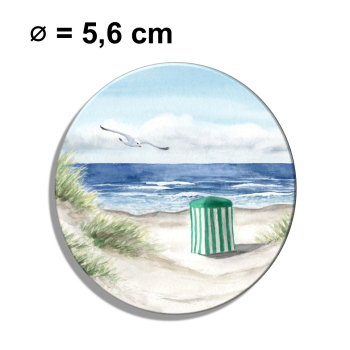 Kühlschrankmagnet m. Flaschenöffner Aquarell Kunst Druck Kunstdruck Strandzelt Meer Strand Düne Möwe - Norderney Borkum