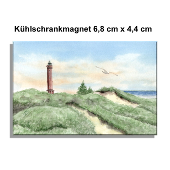 Kühlschrankmagnet  Aquarell Maritim Kunst Druck Kunstdruck Nordsee Norderney Leuchtturm Insel Strand