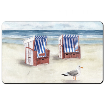 Frühstücksbrettchen Brettchen Aquarell Kunst Druck Kunstdruck Strandkorb Meer Strand Möwe Norderney  Borkum