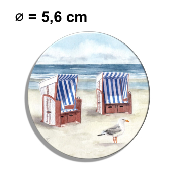 Kühlschrankmagnet m. Flaschenöffner Aquarell Kunst Druck Kunstdruck Strandkorb Meer Strand  Möwe - Norderney Borkum