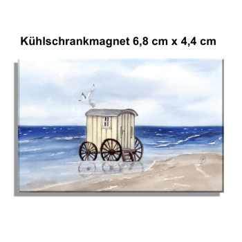 Kühlschrankmagnet   Aquarell Maritim Kunst Druck Kunstdruck Nordsee Norderney Badekarren Insel Strand Düne