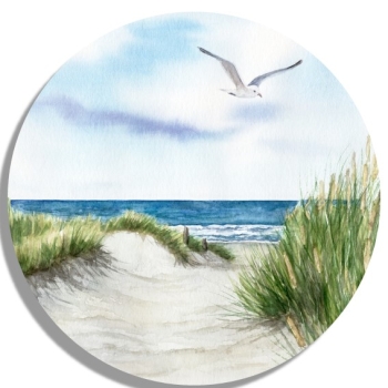 Untersetzer Glasuntersetzer rund 9,5 cm Strandweg Aquarell Maritim Kunst Druck Kunstdruck Dänemark Nordsee Ostsee Dünen Meer Strand Sylt