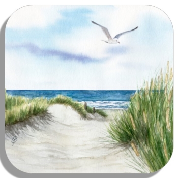 Untersetzer Glasuntersetzer 9,5 x 9,5 cm Strandweg Aquarell Maritim Kunst Druck Kunstdruck Dänemark Nordsee Ostsee Dünen Meer Strand Sylt