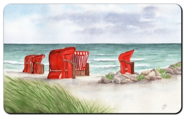 Breakfast board  beach chairs red  by the sea OA3