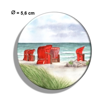 Kühlschrankmagnet m. Flaschenöffner  Aquarell Kunst Maritim Druck Kunstdruck Strandkörbe rot am Meer Ostsee Meer Strand Dünen