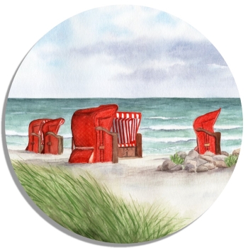 Coasters glass coasters 9,5 x  9,5 cm Watercolor art maritime print art print beach chairs red by the sea Baltic Sea sea beach dunes