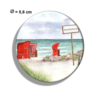 Kühlschrankmagnet m. Flaschenöffner  Aquarell Kunst Maritim Druck Kunstdruck Strandkörbe rot am Meer Ostsee Meer Strand Dünen