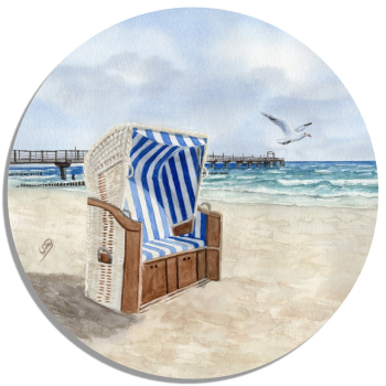 Coasters glass coasters 9,5 x  9,5 cm Watercolor Maritime Art Print Baltic Sea - Seagull Pier