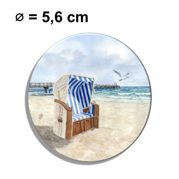 Fridge magnet with bottle opener Watercolor Maritime Art Print Baltic Sea - Seagull Pier