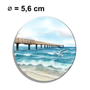 Kühlschrankmagnet m. Flaschenöffner Aquarell Maritim Kunst Druck Kunstdruck Ostsee - Seebrücke  Möwe