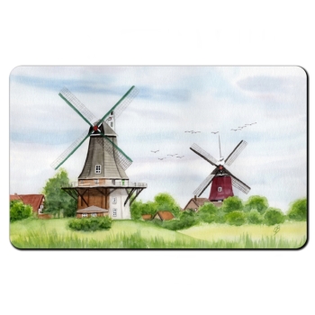 Frühstücksbrettchen Brettchen Aquarell Maritim Kunst Druck Kunstdruck Nordsee Ostfriesland Greetsiel Mühle Mühlen Windmühle Windmühlen