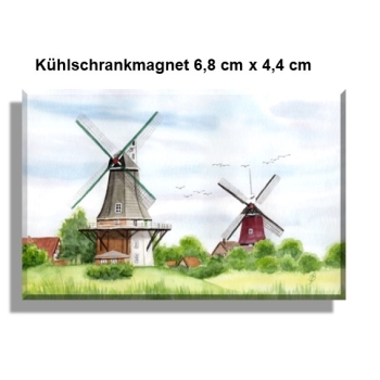 Kühlschrankmagnet Aquarell Maritim Kunst Druck Kunstdruck Nordsee Ostfriesland Greetsiel Mühle Mühlen Windmühle Windmühlen