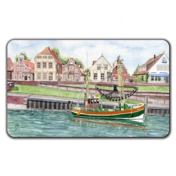 Frühstücksbrettchen Brettchen Aquarell Maritim Kunst Druck Kunstdruck Nordsee Ostfriesland Greetsiel Hafen