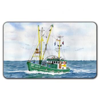 Frühstücksbrettchen Brettchen  Aquarell Maritim Kunst Druck Kunstdruck Dänemark Nordsee Ostsee Fischerboot Kutter Fischkutter Krabbenkutter grün Ostfriesland Greetsiel Meer Boot Möwen