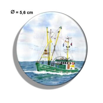 Kühlschrankmagnet m. Flaschenöffner Aquarell Maritim Kunst Druck Kunstdruck Dänemark Nordsee Ostsee Fischerboot Kutter Fischkutter Krabbenkutter grün Ostfriesland Greetsiel Meer Boot Möwen