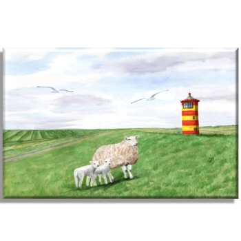 Stretcher frame canvas 30 x 20 cm linen Watercolor Maritime Art Print North Sea East Friesland Greetsiel lighthouse Pilsum sheeps
