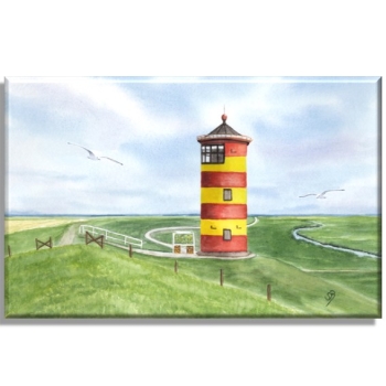 Leinwand 30 x 20 cm Keilrahmen Canvas-Leinen  Aquarell Maritim Kunst Druck Kunstdruck Nordsee Ostfriesland Greetsiel Pilsumer Leuchtturm Pilsum Schafe Deich