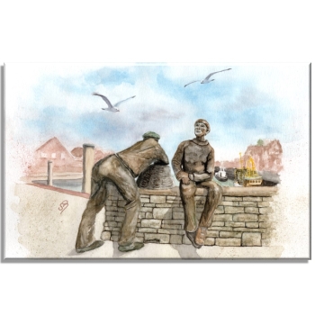 Leinwand 30 x 20 cm Keilrahmen Canvas-Leinen   Aquarell Maritim Kunst Druck Kunstdruck Nordsee Ostfriesland Alt- und Jungfischer Neuharlingersiel