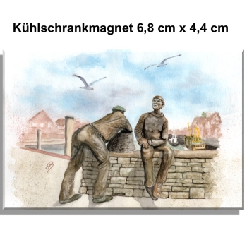 Kühlschrankmagnet Aquarell Maritim Kunst Druck Kunstdruck Nordsee Ostfriesland Alt- und Jungfischer Neuharlingersiel