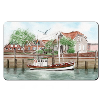 Frühstücksbrettchen Brettchen Aquarell Maritim Kunst Druck Kunstdruck Nordsee Ostfriesland Fischerboot Neuharlingersiel OFL12