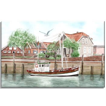 Leinwand 30 x 20 cm Keilrahmen Canvas-Leinen   Fischerboot Neuharlingersiel OFL12