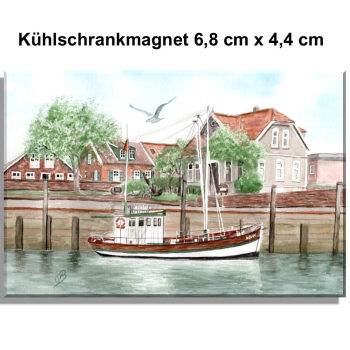 Kühlschrankmagnet Aquarell Maritim Kunst Druck Kunstdruck Nordsee Ostfriesland Fischerboot Neuharlingersiel OFL12