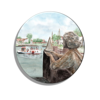 Fridge magnet with bottle opener Watercolor Maritime Art Print North Sea East Friesland Carolinensiel - Caroline with paddle steamer - OFL13