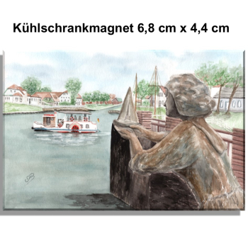 Fridge magnet Watercolor Maritime Art Print North Sea East Friesland Carolinensiel - Caroline with paddle steamer - OFL13