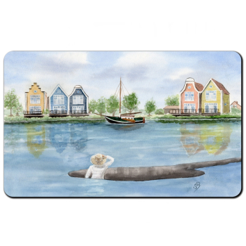Frühstücksbrettchen Brettchen Aquarell Maritim Kunst Druck Kunstdruck Nordsee Ostfriesland Fischerboot Fischerhäuschen  Neuharlingersiel OFL14