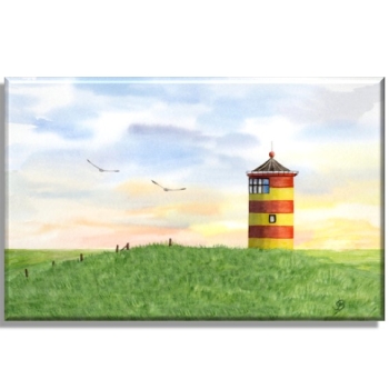 Leinwand 30 x 20 cm Keilrahmen Canvas-Leinen  Aquarell Maritim Kunst Druck Kunstdruck Nordsee Ostfriesland Greetsiel Pilsumer Leuchtturm Pilsum Schafe Deich