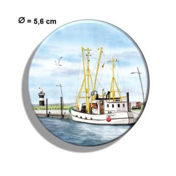 Kühlschrankmagnet m. Flaschenöffner Aquarell Maritim Kunst Druck Kunstdruck Nordsee Cuxhaven Fischerboot Claudia Kutter Fischkutter weiß Meer Boot Wremen Wurster Nordseeküste