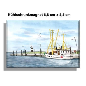 Kühlschrankmagnet Aquarell Maritim Kunst Druck Kunstdruck Nordsee Cuxhaven Fischerboot Claudia Kutter Fischkutter weiß Meer Boot Wremen Wurster Nordseeküste