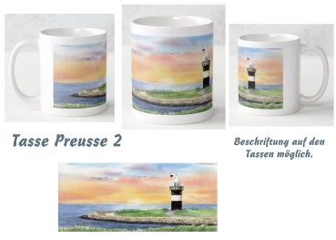 Cup Coffee Cup Mug Watercolor Maritime Art Print North Sea Cuxhaven Wremen Lighthouse Kleiner Preuße Ocean Wurster Nordseeküste