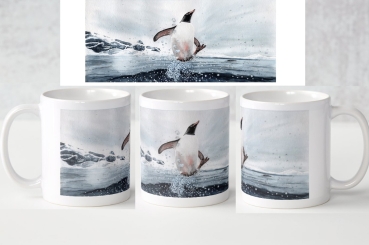 Tasse Becher Kaffeebecher  Aquarell Kunst Druck Kunstdruck Pinguin