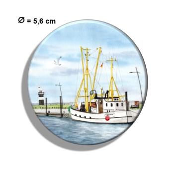 Kühlschrankmagnet m. Flaschenöffner  Aquarell Maritim Kunst Druck Kunstdruck Dänemark Nordsee Ostsee Fischerboot Kutter Fischkutter Krabbenkutter Claudia Kleiner Preuße Wremen  Meer Boot Möwen