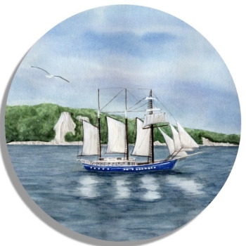 Untersetzer Glasuntersetzer rund 9,5 cm   Aquarell Maritim Kunst Druck Kunstdruck Ostsee Rügen Kreidefelsen Felsen Insel