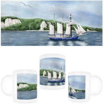Tasse Becher Kaffeebecher Aquarell Maritim Kunst Druck Kunstdruck Ostsee Rügen Kreidefelsen Insel Felsen