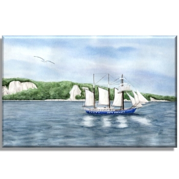 Leinwand 30 x 20 cm Keilrahmen Canvas-Leinen Aquarell Maritim Kunst Druck Kunstdruck Ostsee Rügen Kreidefelsen Felsen Insel