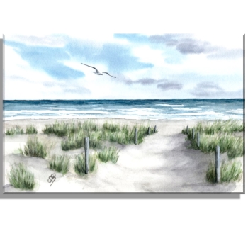 Kühlschrankmagnet Strandweg  Aquarell Maritim Kunst Druck Kunstdruck Dänemark Nordsee Ostsee Dünen Meer Strand Sylt