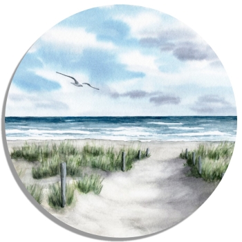 Untersetzer Glasuntersetzer rund 9,5 cm Strandweg Aquarell Maritim Kunst Druck Kunstdruck Dänemark Nordsee Ostsee Dünen Meer Strand Sylt