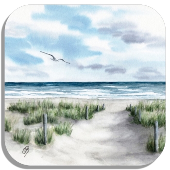 Untersetzer Glasuntersetzer 9,5 x 9,5 cm Strandweg Aquarell Maritim Kunst Druck Kunstdruck Dänemark Nordsee Ostsee Dünen Meer Strand Sylt