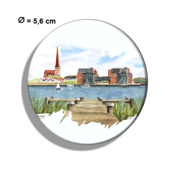Kühlschrankmagnet m. Flaschenöffner Aquarell Maritim Kunst Druck Kunstdruck Ostsee Rostock vom Flußufer Warnow RO1